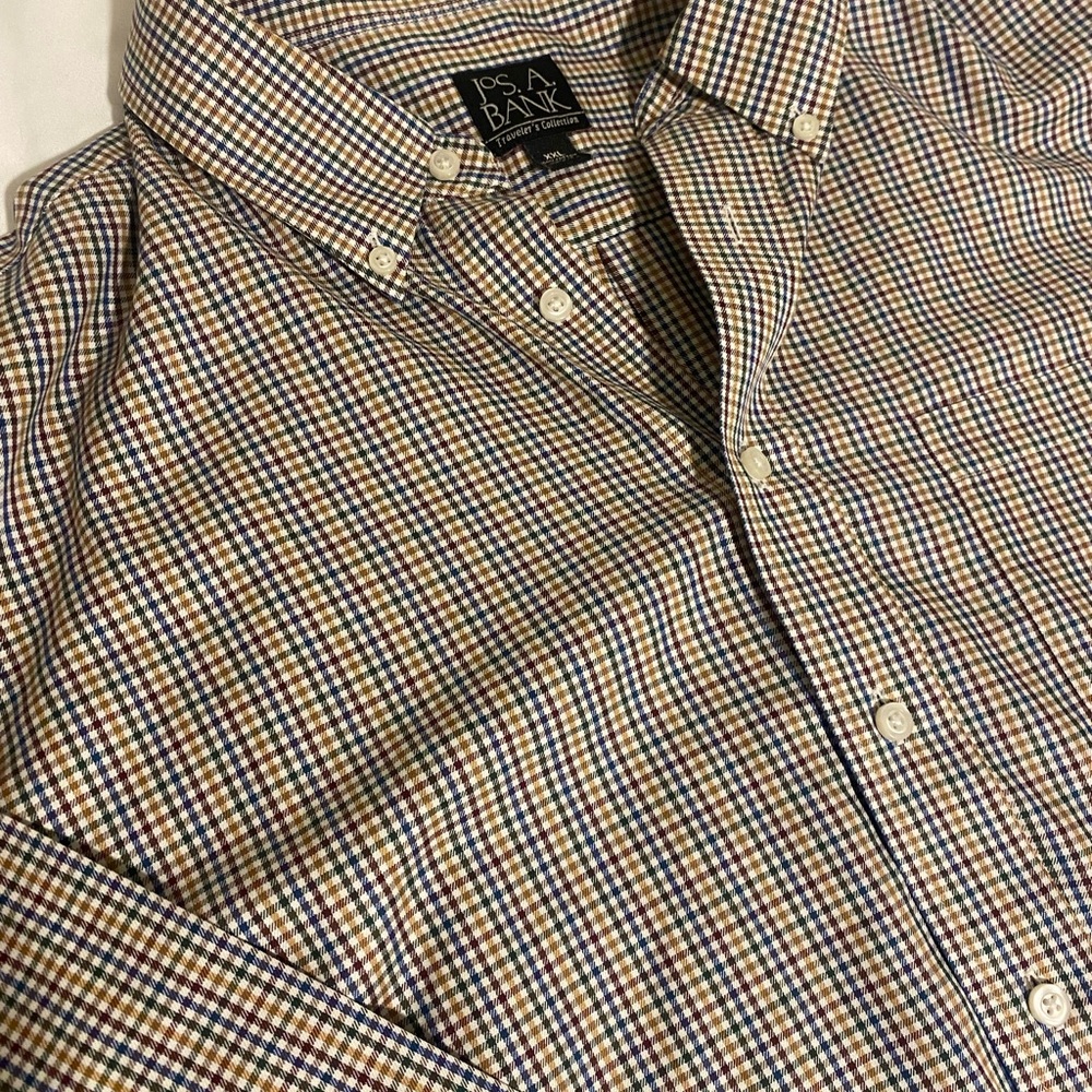 Jos. A. Bank Men's Multi-Check Button-Down Shirt - Blue/Brown/Cream